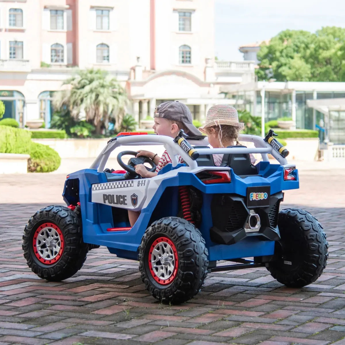 24V Freddo Storm Police UTV 2-Seater for Kids with Lights & Sirens for Action-Packed Adventures  DTI Direct USA