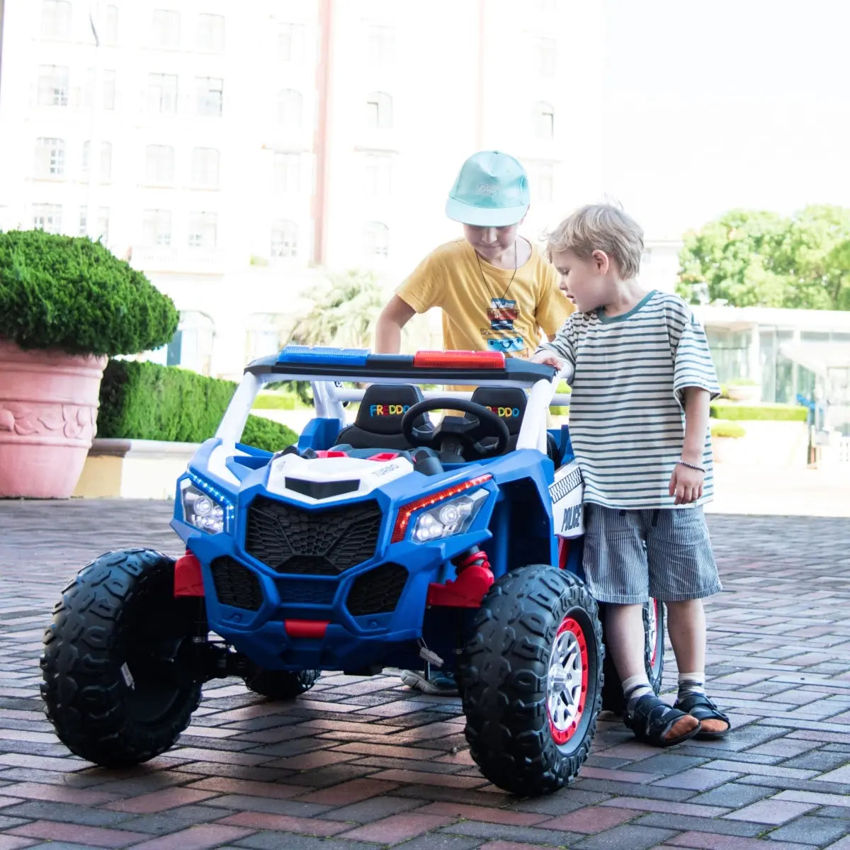 24V Freddo Storm Police UTV 2-Seater for Kids with Lights & Sirens for Action-Packed Adventures  DTI Direct USA