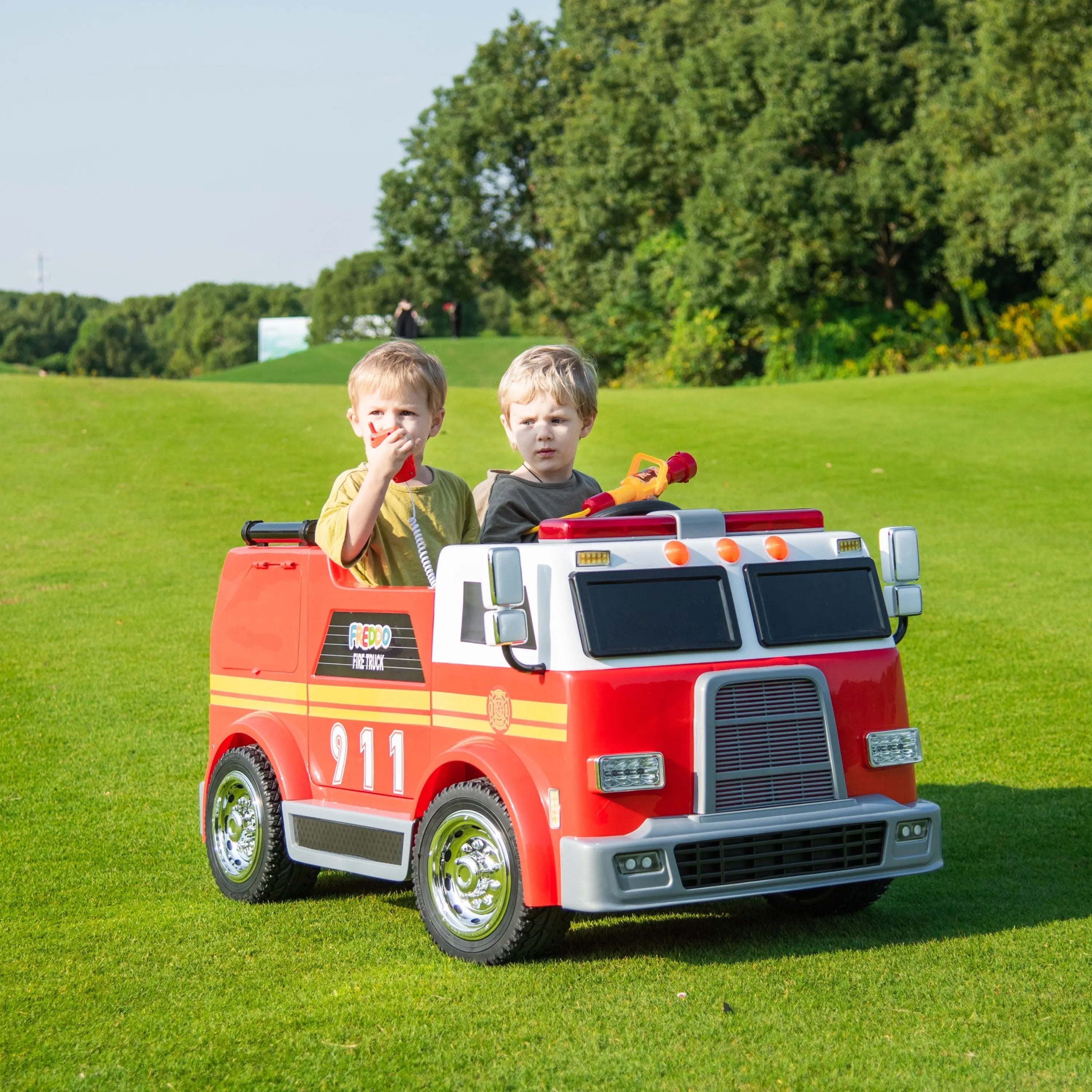 24V Freddo Fire Truck 2-Seater Ride on  DTI Direct USA