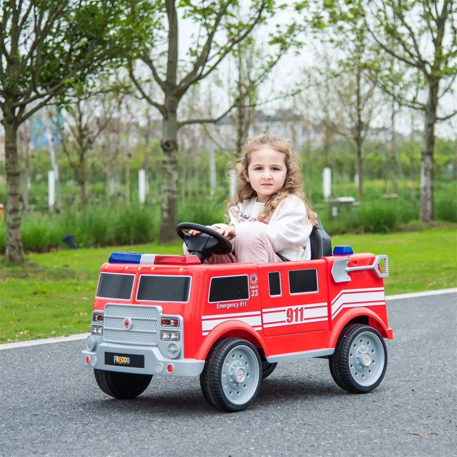 12V Freddo Fire Truck 1 Seater Ride on  DTI Direct USA