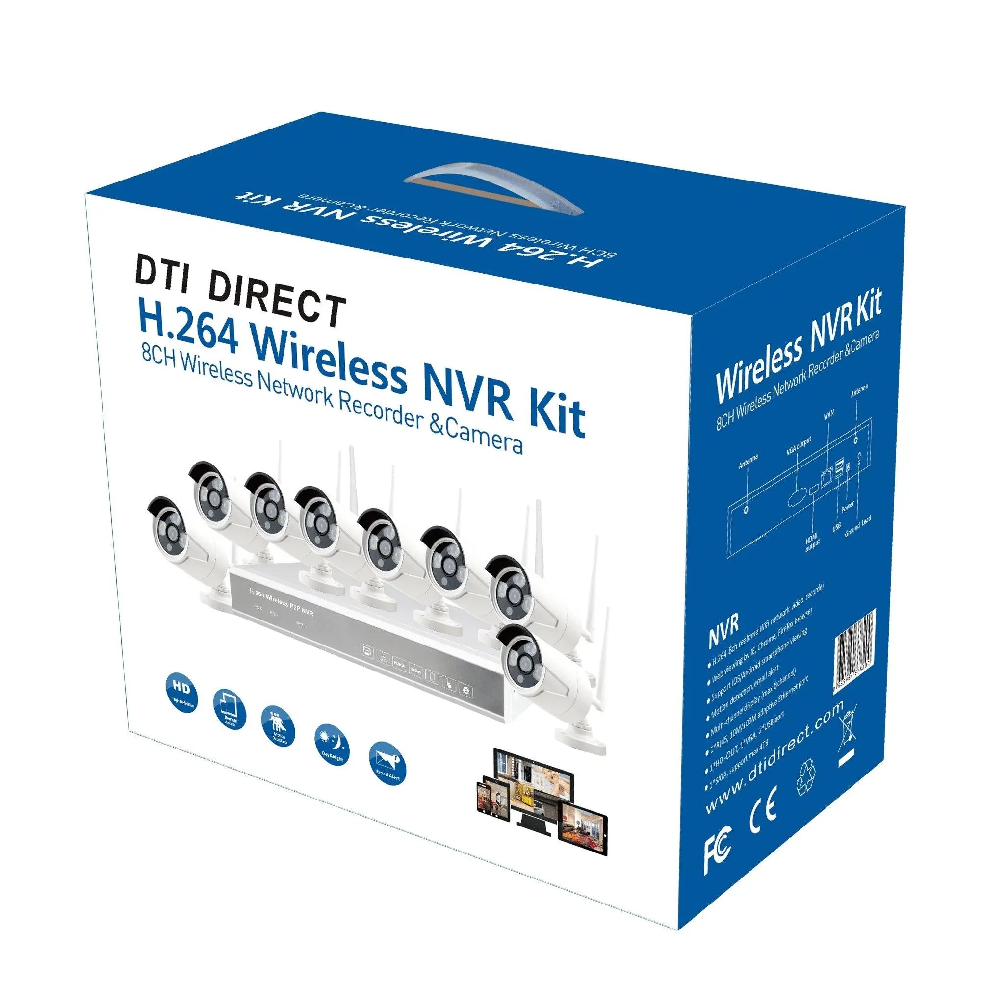 Wireless NVR Surveillance Camera System 8-Channel 4 Cameras (No HD)  DTI Direct USA